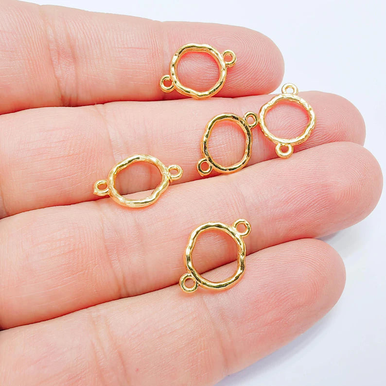 2 Organic Circle Connector, Minimal Open Circle Design, 24k Gold Color, Jewelry Finding, 16x11mm, G38094