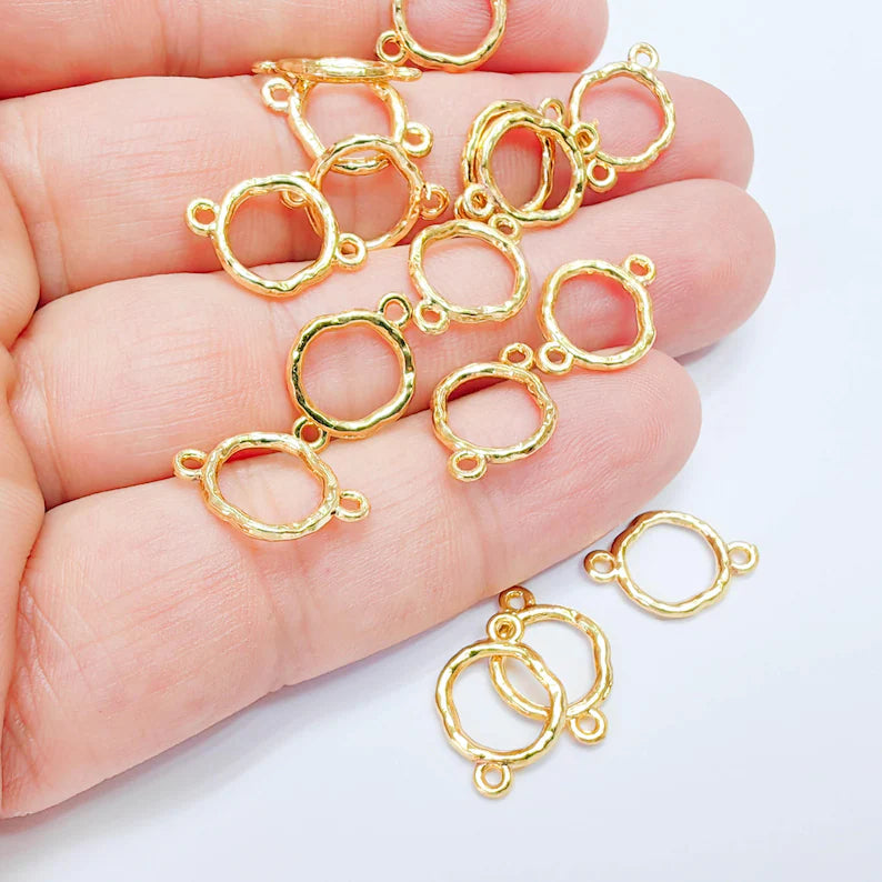 2 Organic Circle Connector, Minimal Open Circle Design, 24k Gold Color, Jewelry Finding, 16x11mm, G38094