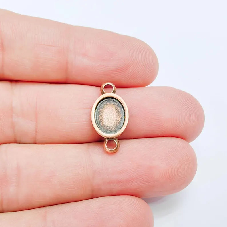 Oval Bezel Connector Pendant, Cabochon Blank, Antique Copper Plated, 10x8mm, G38096