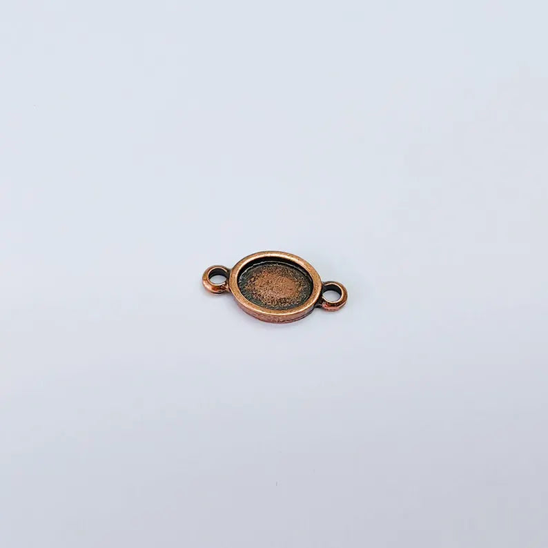 Oval Bezel Connector Pendant, Cabochon Blank, Antique Copper Plated, 10x8mm, G38096