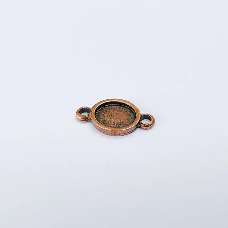Oval Bezel Connector Pendant, Cabochon Blank, Antique Copper Plated, 10x8mm, G38096