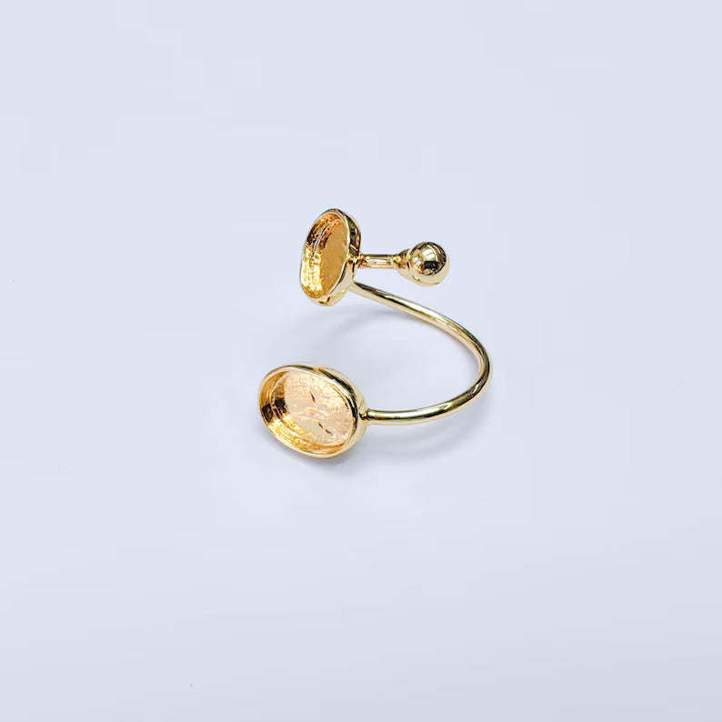 Double Bezel Adjustable Ring, Oval Settings 11x8mm & 8x6mm, 24K Gold Color Ring Blank, G38105