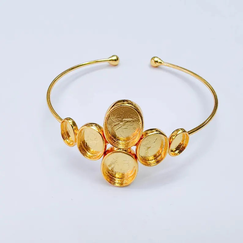Multi Bezel Cuff Bracelet Base, Adjustable Oval Settings 14x10mm 11x8mm 9x6mm, 24K Gold Color, G38127 Bilal