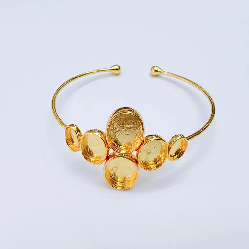 Multi Bezel Cuff Bracelet Base, Adjustable Oval Settings 14x10mm 11x8mm 9x6mm, 24K Gold Color, G38127 Bilal