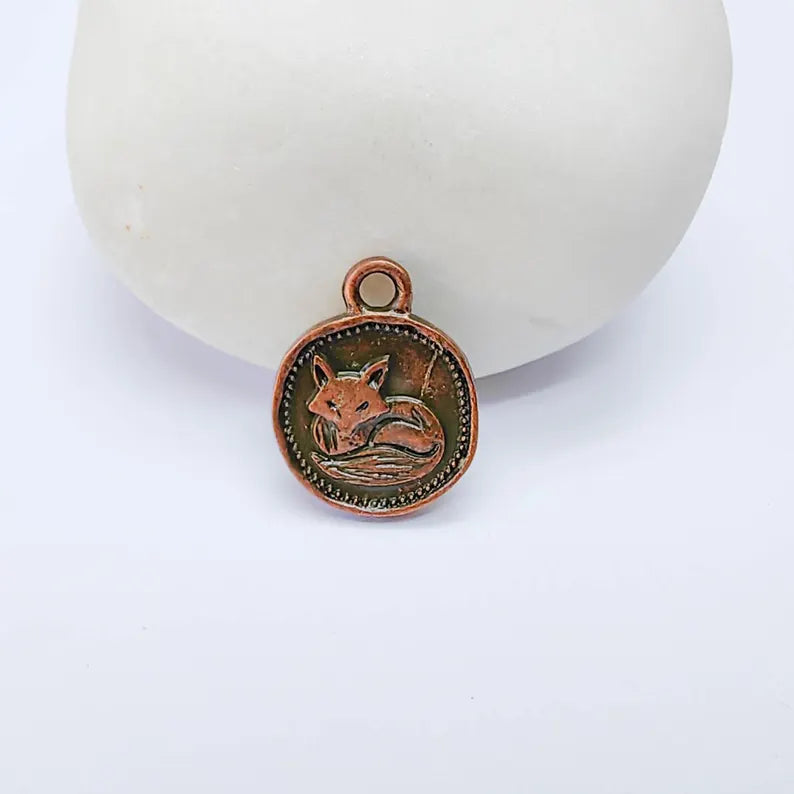 4 Fox Round Charm Pendant, Double Sided Woodland Design, Antique Copper Plated, 16x13mm, G38129 Bilal