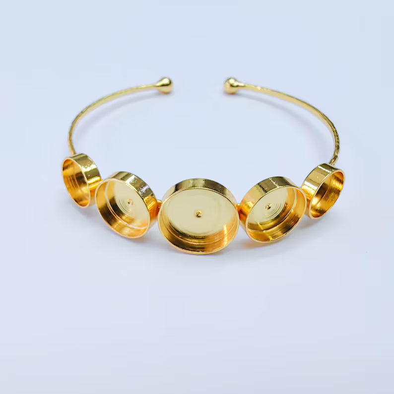 Multi Bezel Cuff Bracelet Base, Adjustable Round Settings 14mm 12mm 10mm, 24K Gold Color, G38145