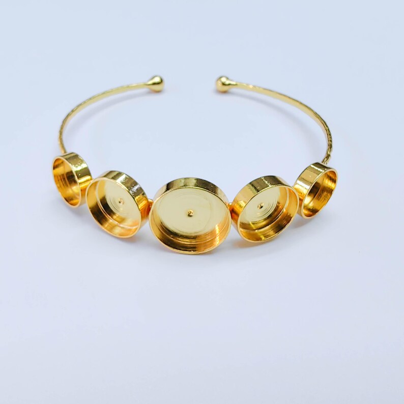 Multi Bezel Cuff Bracelet Base, Adjustable Round Settings 14mm 12mm 10mm, 24K Gold Color, G38145