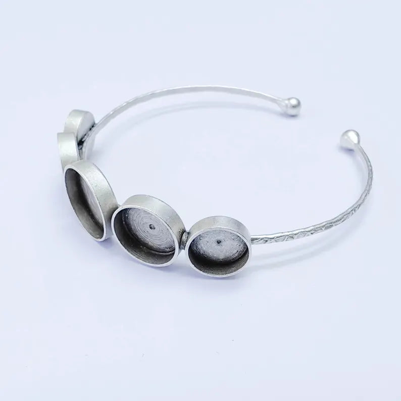 Multi Bezel Cuff Bracelet Blank, Adjustable 14mm, 12mm & 10mm Round Settings, Antique Silver Brass, G38158