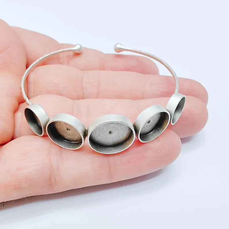 Multi Bezel Cuff Bracelet Blank, Adjustable 14mm, 12mm & 10mm Round Settings, Antique Silver Brass, G38158