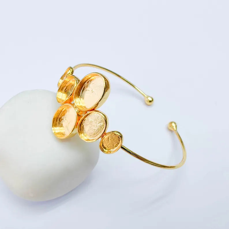 Multi Bezel Cuff Bracelet Base, Adjustable Oval Settings 14x10mm 11x8mm 9x6mm, 24K Gold Color, G38127 Bilal