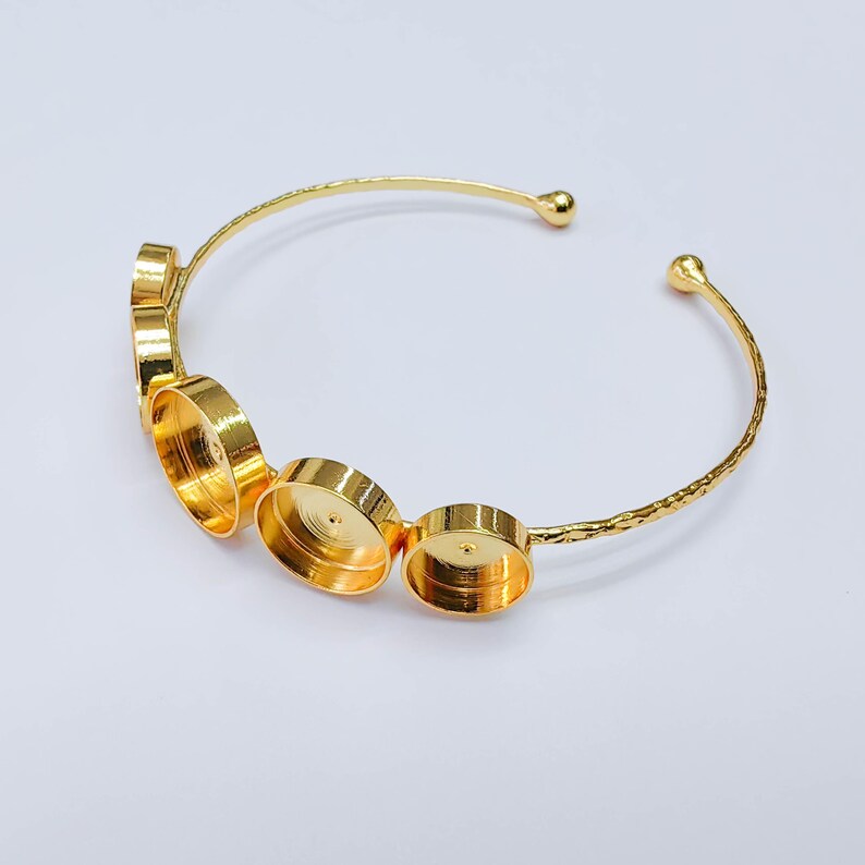 Multi Bezel Cuff Bracelet Base, Adjustable Round Settings 14mm 12mm 10mm, 24K Gold Color, G38145