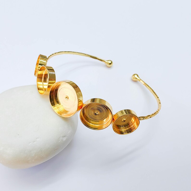 Multi Bezel Cuff Bracelet Base, Adjustable Round Settings 14mm 12mm 10mm, 24K Gold Color, G38145