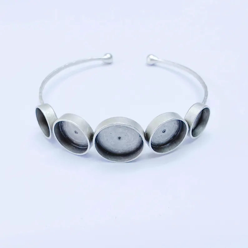 Multi Bezel Cuff Bracelet Blank, Adjustable 14mm, 12mm & 10mm Round Settings, Antique Silver Brass, G38158
