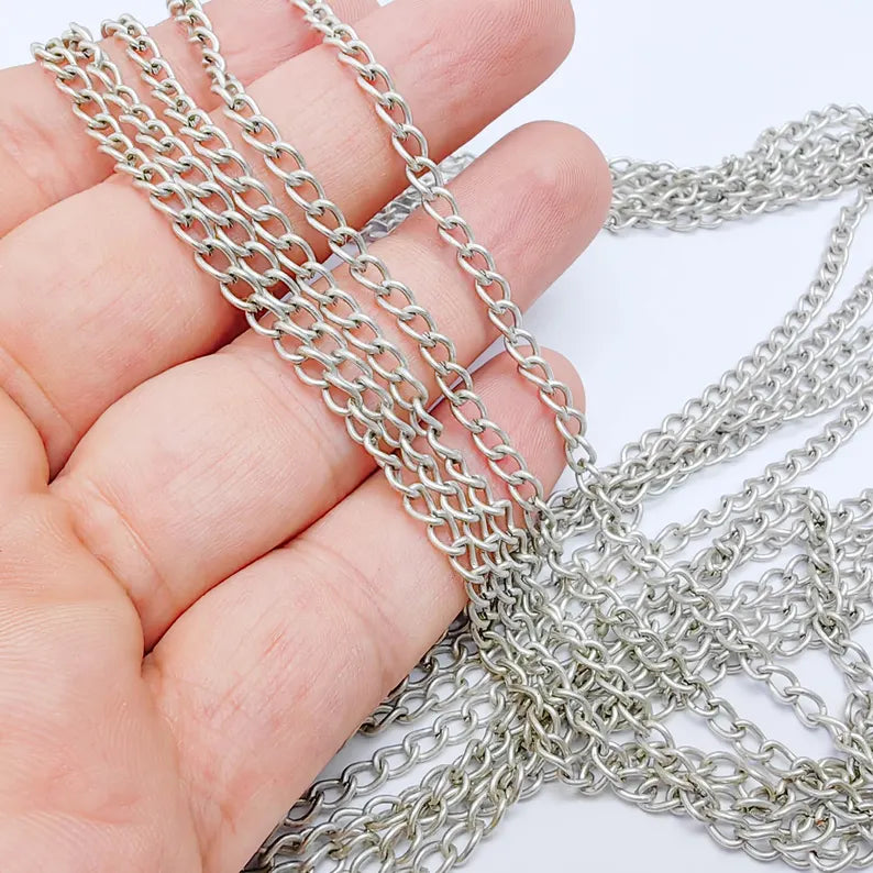 Curb Chain Antique Silver Plated Chain (3x4 mm) G38159