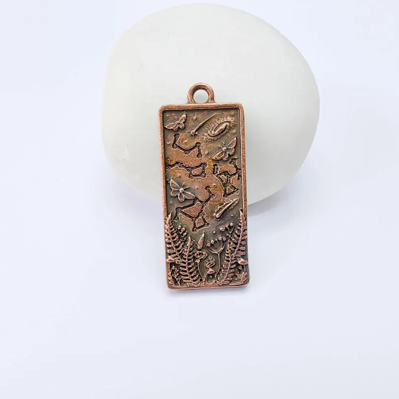 Celestial Constellation Moth Butterfly Pendant Charm, Double Sided Nature, Antique Copper Plated, 36x15mm, G38165