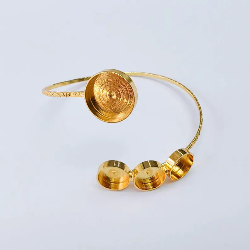Multi Bezel Cuff Bracelet Base, Adjustable Round Settings 14mm 10mm, 24K Gold Color, G38167