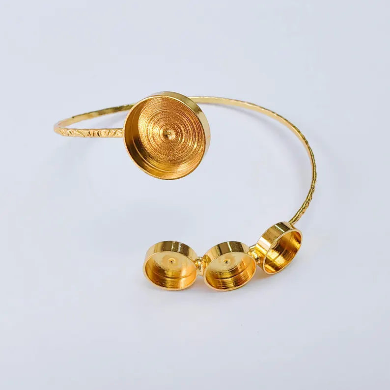 Multi Bezel Cuff Bracelet Base, Adjustable Round Settings 14mm 10mm, 24K Gold Color, G38167