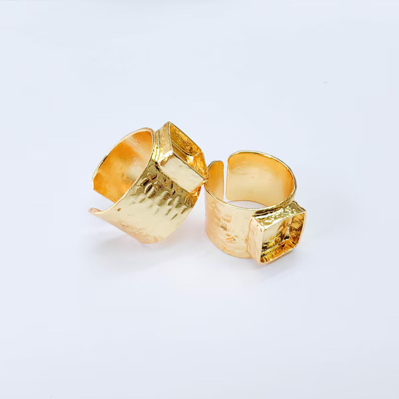 Square Bezel Adjustable Ring, 10x10mm Setting, 24K Gold Color Brass Ring Blank, G38169