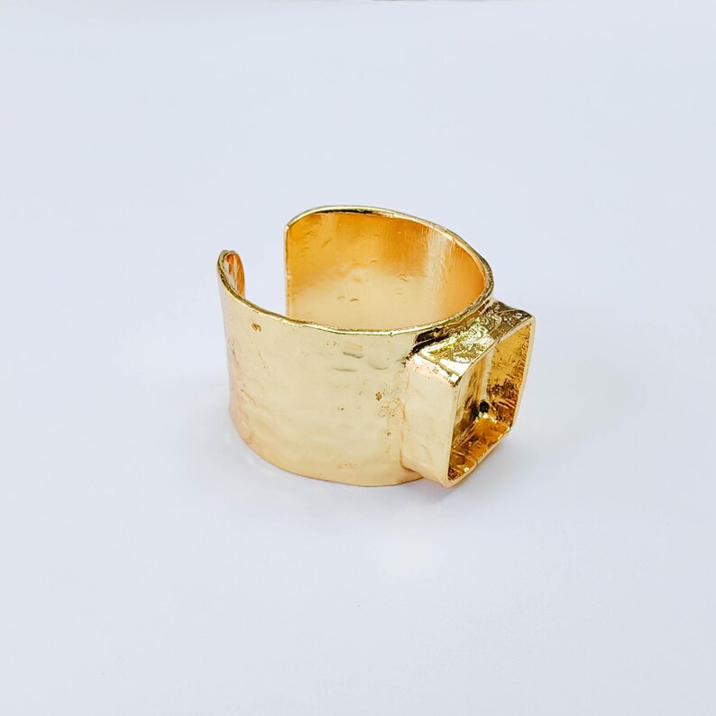 Square Bezel Adjustable Ring, 10x10mm Setting, 24K Gold Color Brass Ring Blank, G38169