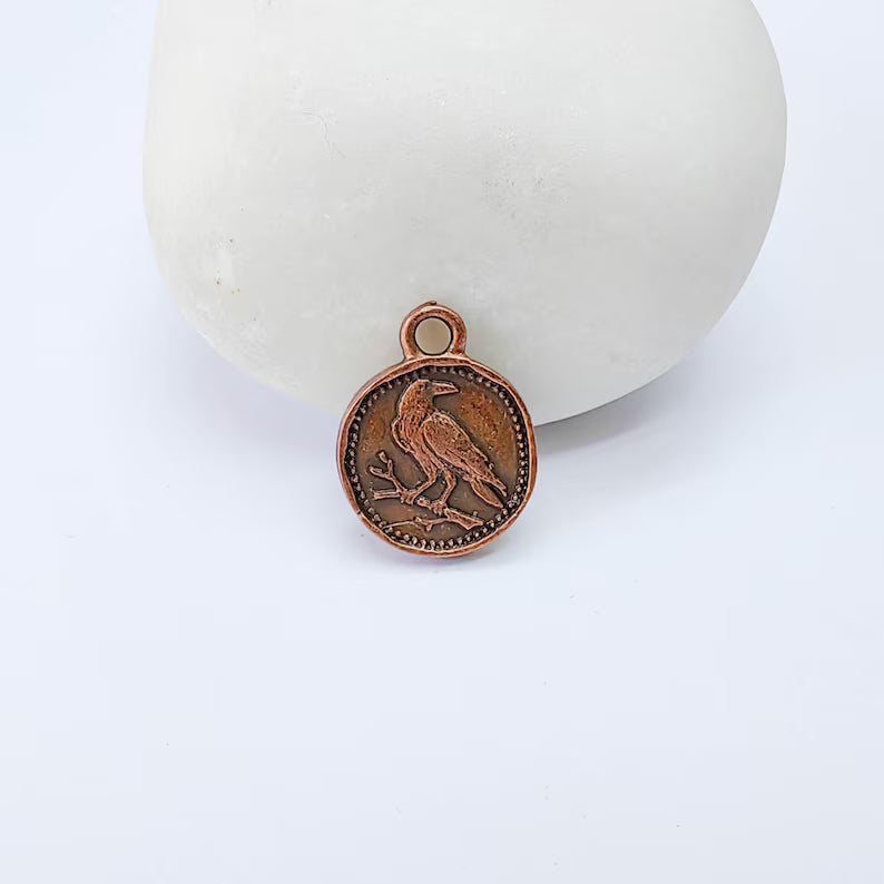 4 Raven Bird Charm Pendant, Double Sided Nature Animal Design, 16x13mm, Antique Copper Plated G38173