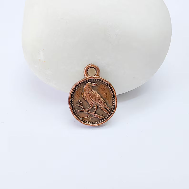 4 Raven Bird Charm Pendant, Double Sided Nature Animal Design, 16x13mm, Antique Copper Plated G38173
