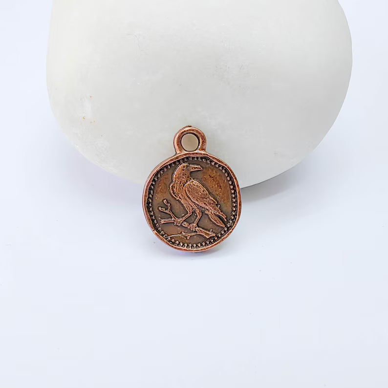 4 Raven Bird Charm Pendant, Double Sided Nature Animal Design, 16x13mm, Antique Copper Plated G38173
