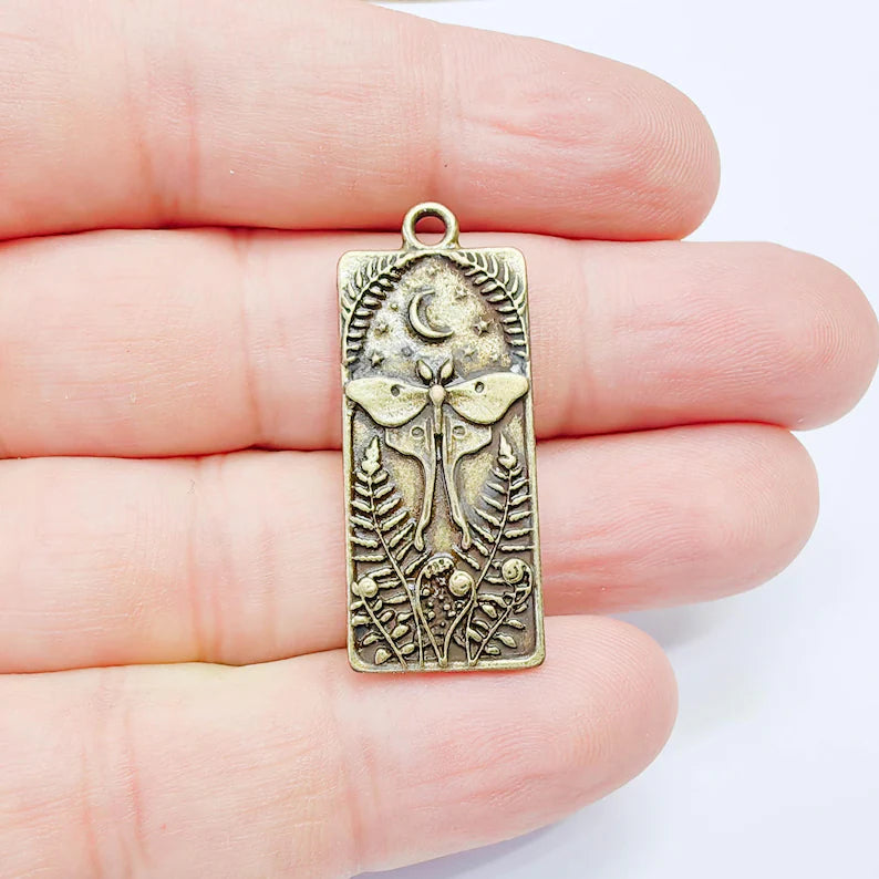 Luna Moth Pendant Charm, Double Sided Nature Design, Antique Bronze Plated, 37x15mm, G38177