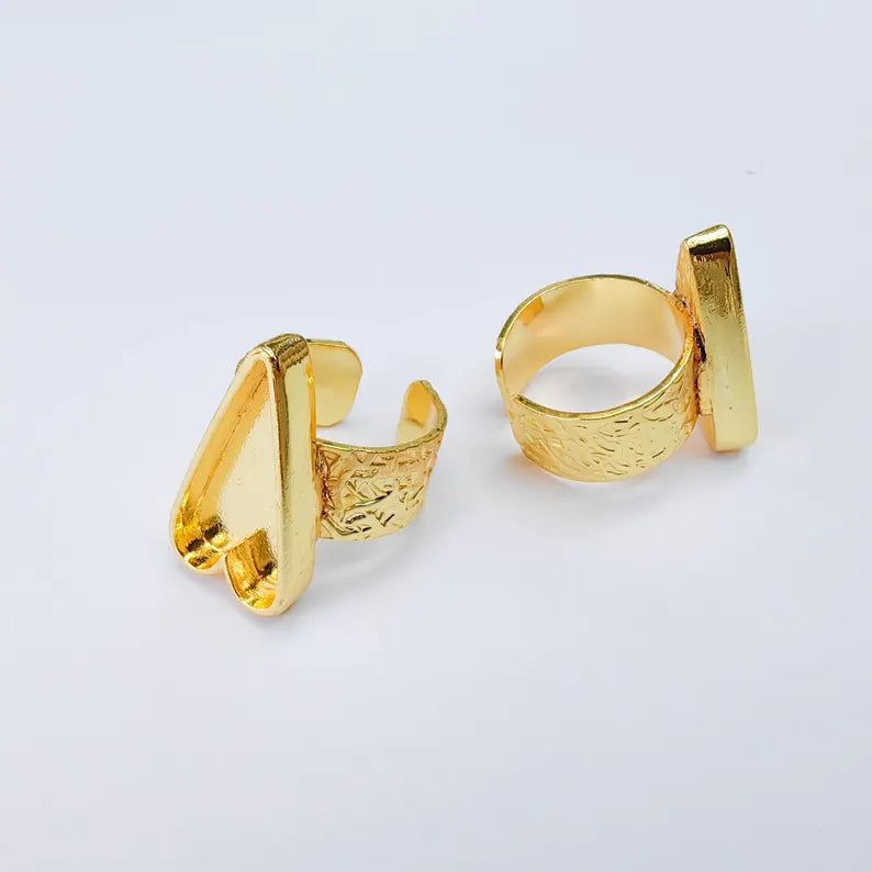 Heart Bezel Adjustable Ring, 24x12mm Setting, 24K Gold Color Ring Blank, G38180