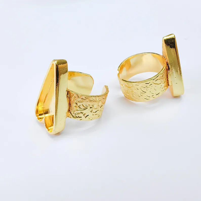 Heart Bezel Adjustable Ring, 24x12mm Setting, 24K Gold Color Ring Blank, G38180