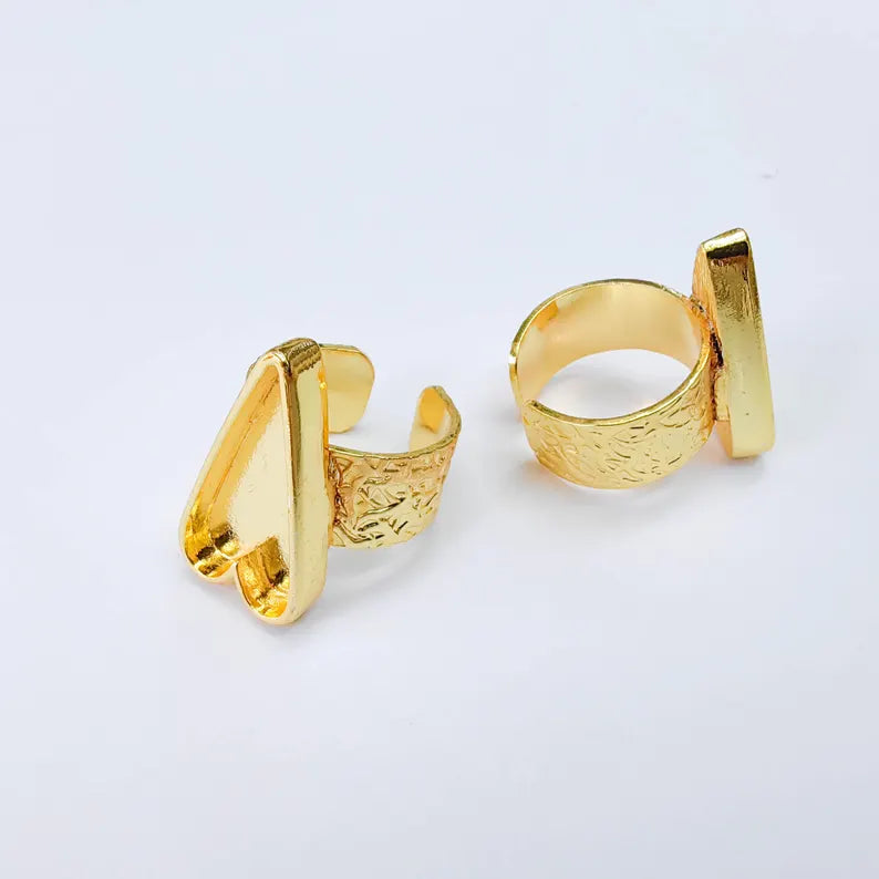 Heart Bezel Adjustable Ring, 24x12mm Setting, 24K Gold Color Ring Blank, G38180