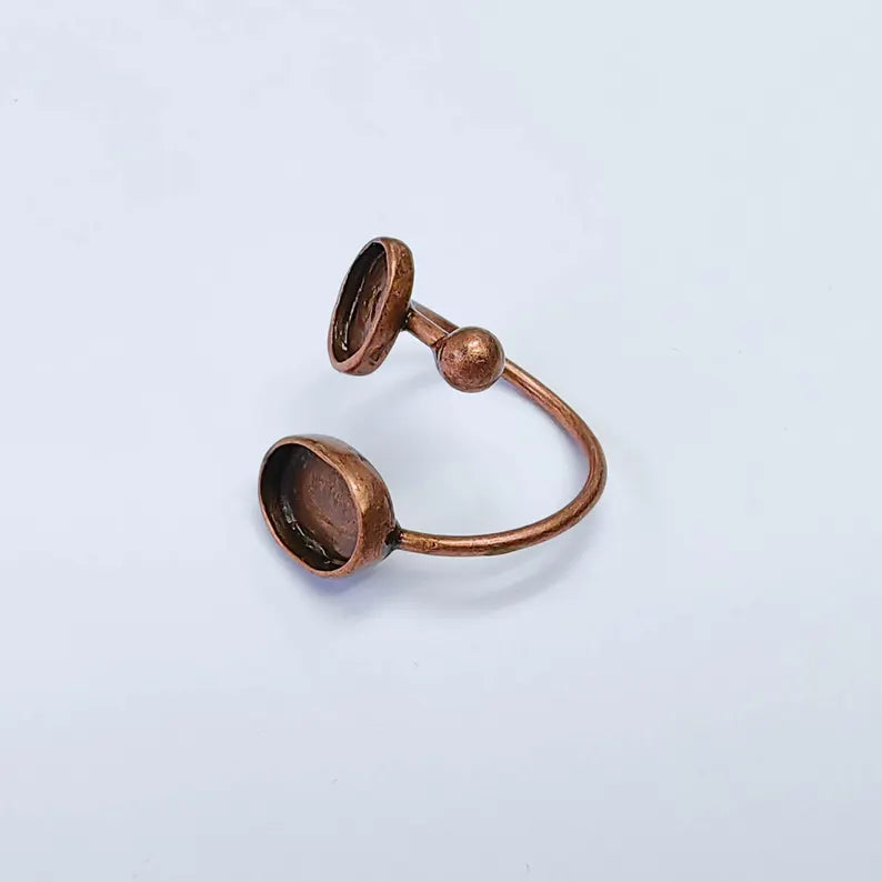 Antique Copper Ring Blanks Settings, Cabochon Mounting, Adjustable Resin Ring Base Bezels, Copper Plated Brass (11x8mm 8x6mm) G38181