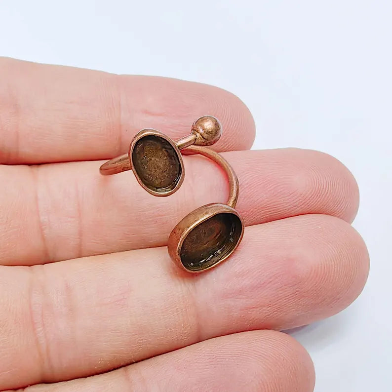 Antique Copper Ring Blanks Settings, Cabochon Mounting, Adjustable Resin Ring Base Bezels, Copper Plated Brass (11x8mm 8x6mm) G38181