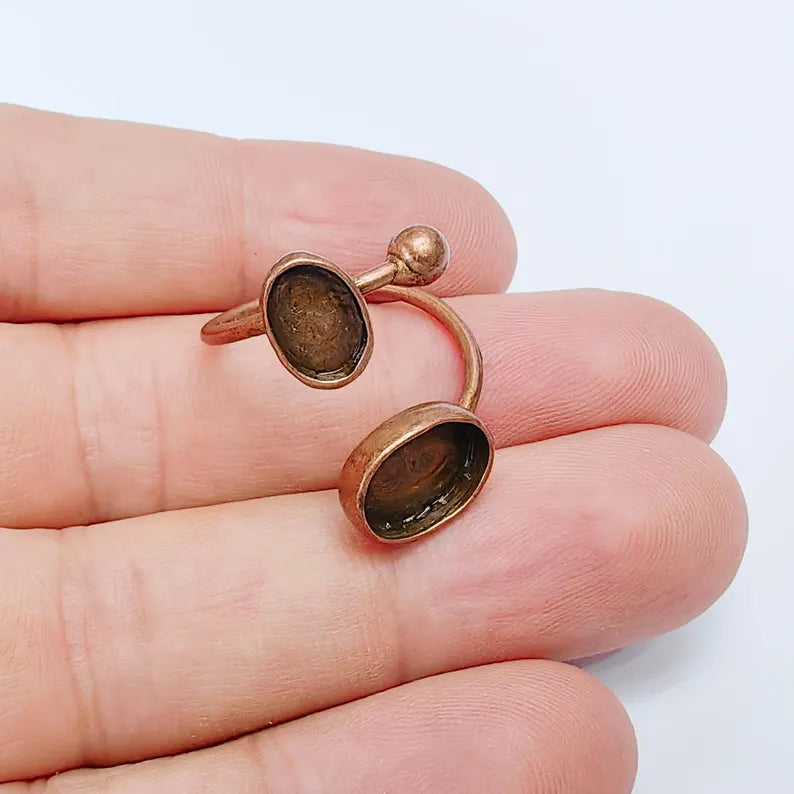 Antique Copper Ring Blanks Settings, Cabochon Mounting, Adjustable Resin Ring Base Bezels, Copper Plated Brass (11x8mm 8x6mm) G38181