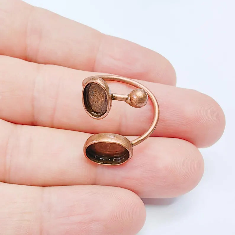 Antique Copper Ring Blanks Settings, Cabochon Mounting, Adjustable Resin Ring Base Bezels, Copper Plated Brass (11x8mm 8x6mm) G38181