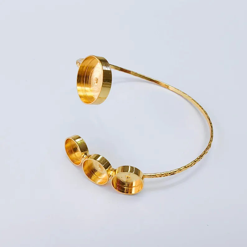 Multi Bezel Cuff Bracelet Base, Adjustable Round Settings 14mm 10mm, 24K Gold Color, G38167