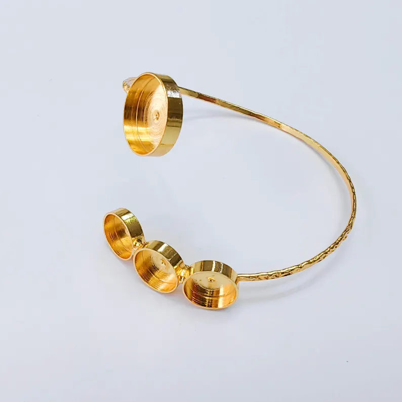 Multi Bezel Cuff Bracelet Base, Adjustable Round Settings 14mm 10mm, 24K Gold Color, G38167