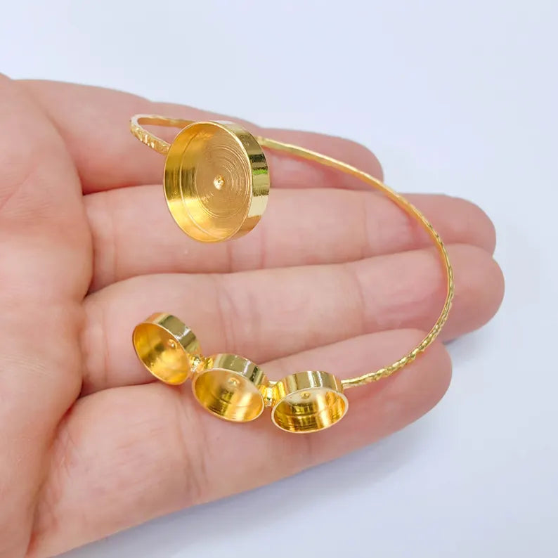 Multi Bezel Cuff Bracelet Base, Adjustable Round Settings 14mm 10mm, 24K Gold Color, G38167