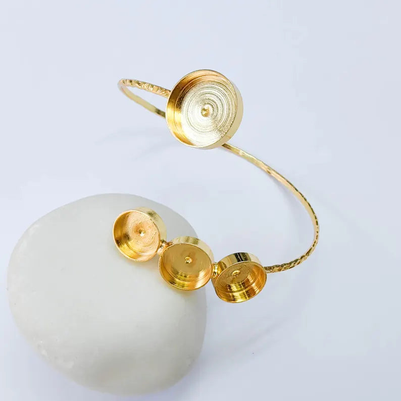 Multi Bezel Cuff Bracelet Base, Adjustable Round Settings 14mm 10mm, 24K Gold Color, G38167