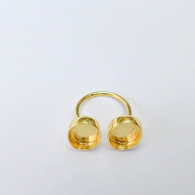 Double Oval Bezel Adjustable Ring, 14x10mm Settings, 24K Gold Color Ring Blank, G38182