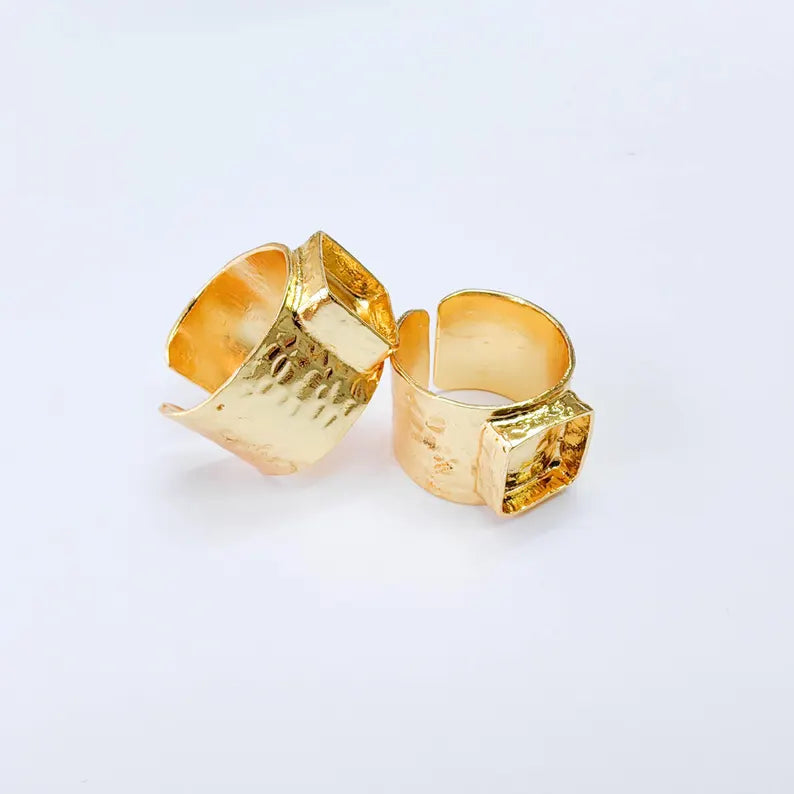 Square Bezel Adjustable Ring, 10x10mm Setting, 24K Gold Color Brass Ring Blank, G38169