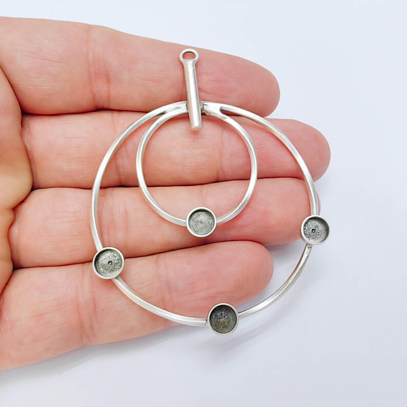 Multi Bezel Pendant Blank, 6mm Round Settings, Antique Silver Plated Brass, 70x53mm, G38171