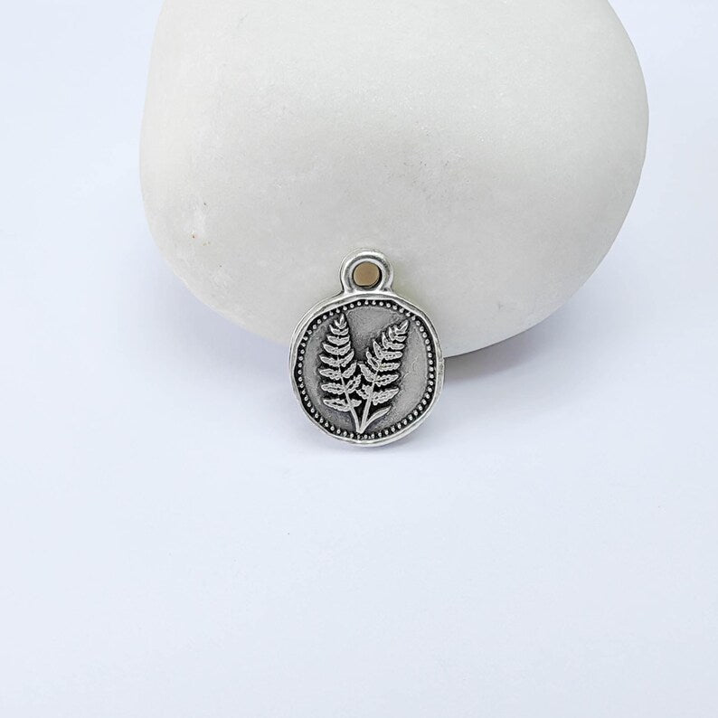 4 Fern Pendant Charm, Double Sided Botanical Charm, Antique Silver Plated, 16x13mm, G38172