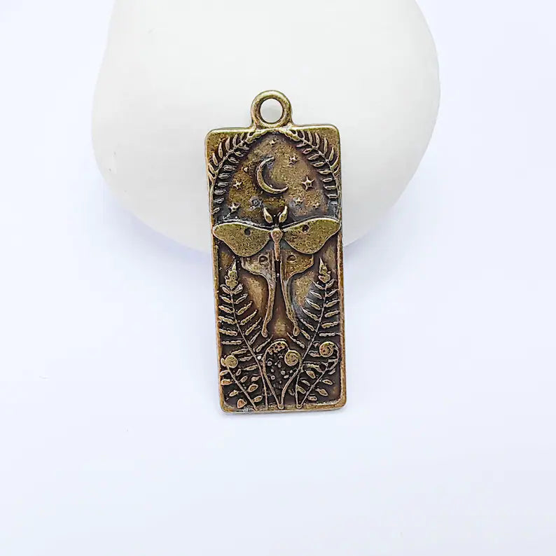 Luna Moth Pendant Charm, Double Sided Nature Design, Antique Bronze Plated, 37x15mm, G38177