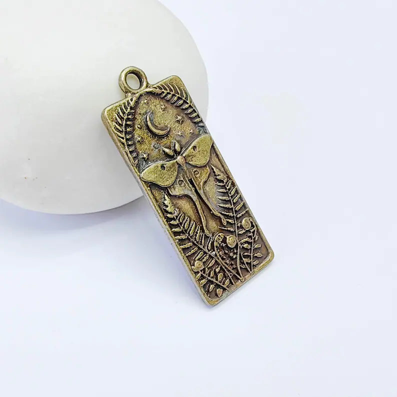 Luna Moth Pendant Charm, Double Sided Nature Design, Antique Bronze Plated, 37x15mm, G38177