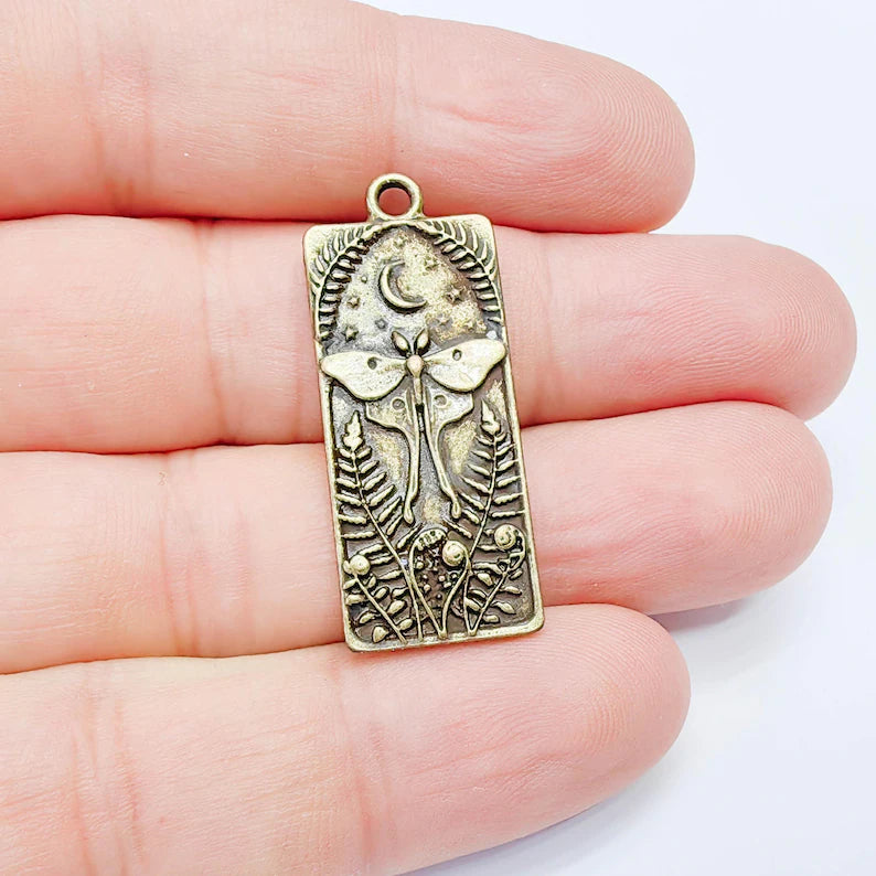 Luna Moth Pendant Charm, Double Sided Nature Design, Antique Bronze Plated, 37x15mm, G38177