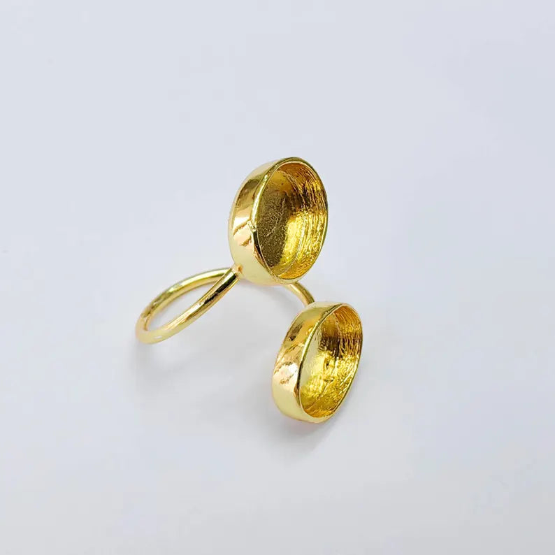 Double Oval Bezel Adjustable Ring, 14x10mm Settings, 24K Gold Color Ring Blank, G38189