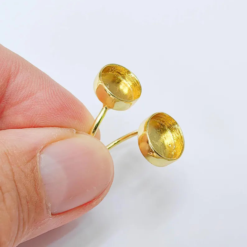 Double Oval Bezel Adjustable Ring, 14x10mm Settings, 24K Gold Color Ring Blank, G38189
