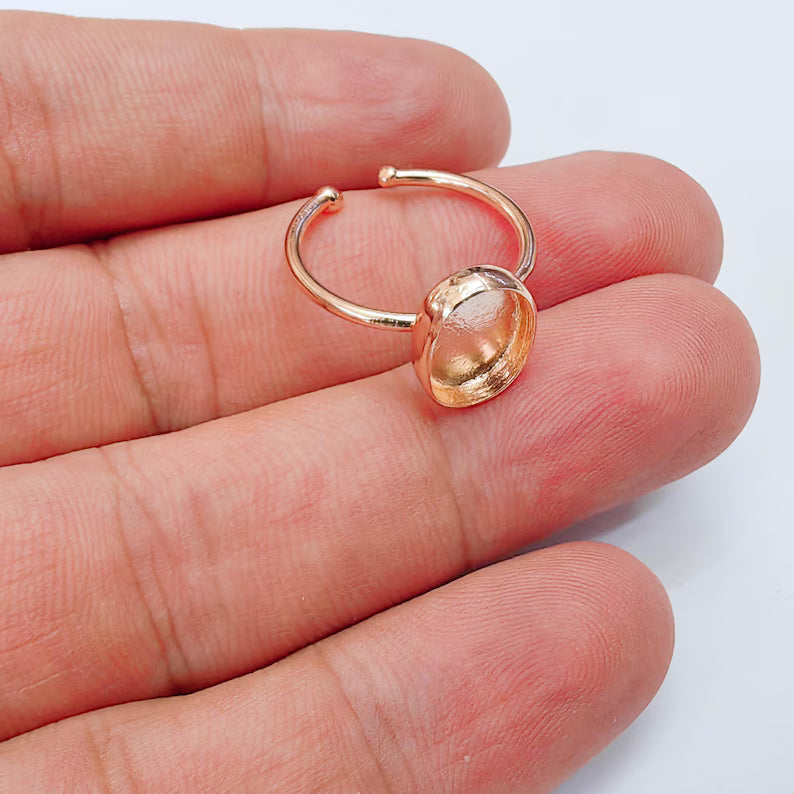 Oval Bezel Ring Blank, Adjustable Rose Gold Color Brass 11x8mm G38193