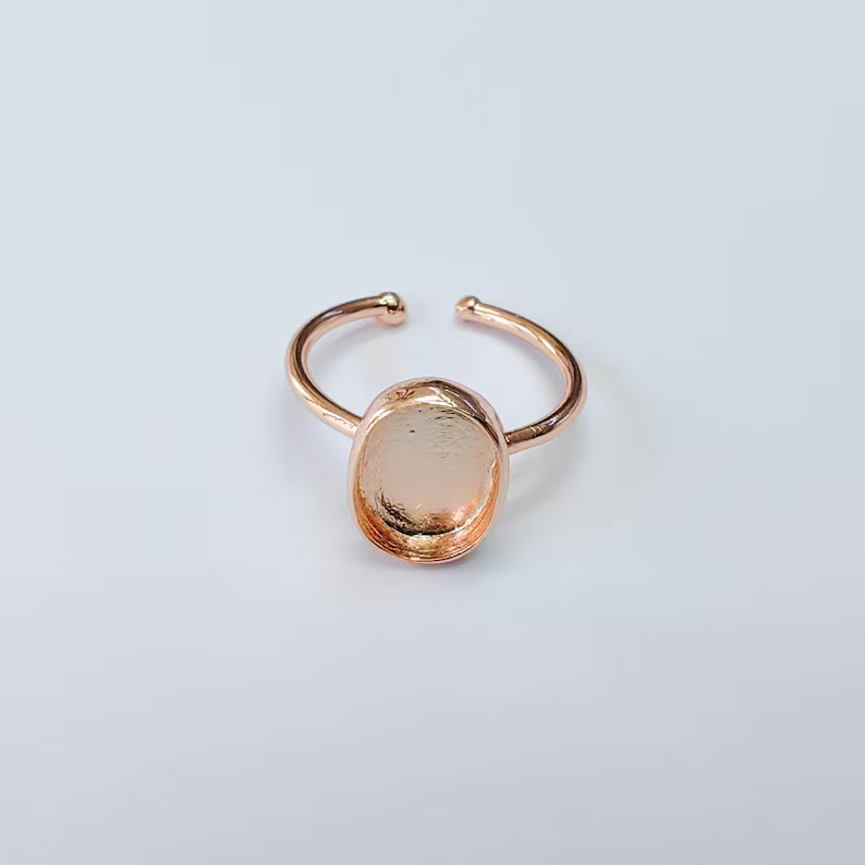 Oval Bezel Ring Blank, Adjustable Rose Gold Color Brass 11x8mm G38193