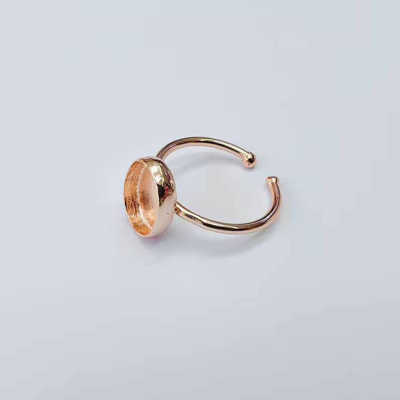 Oval Bezel Ring Blank, Adjustable Rose Gold Color Brass 11x8mm G38193